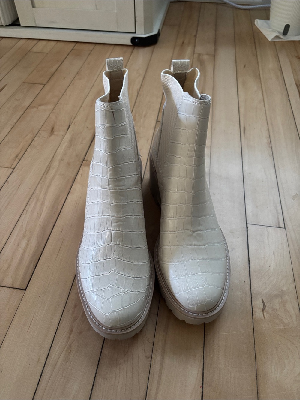 Dolce Vita Cream Croc-Embossed Chelsea Ankle Boots